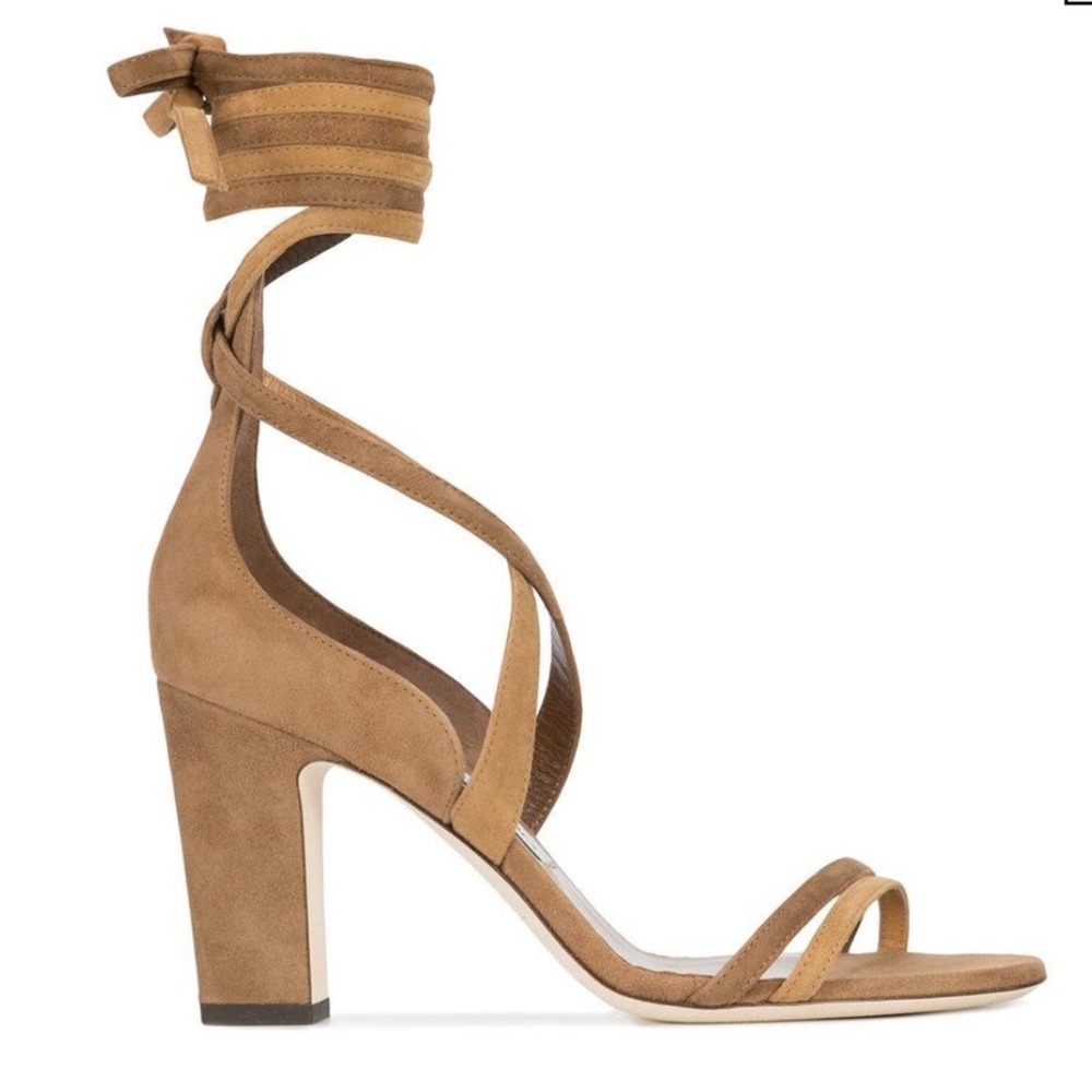 JIMMY CHOO Flynn 85 Suede Ankle Wrap Sandal Size 37.5